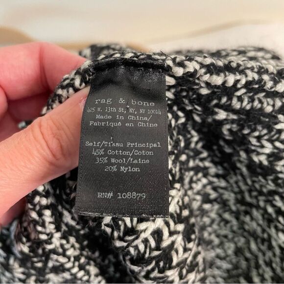 Rag & Bone Sweater Karen Chunky Knit V Neck Wool Blend Black White Size Medium - Picture 8 of 10